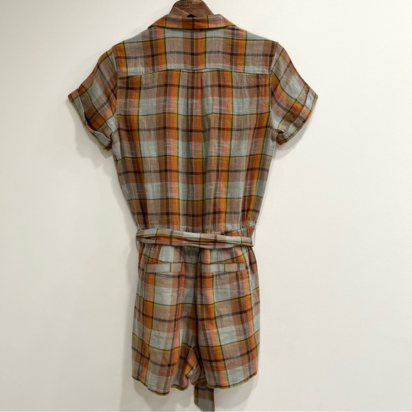 Toad & Co CAMP COVE ROMPER in plaid pale slate color organic cotton small - Picture 4 of 11